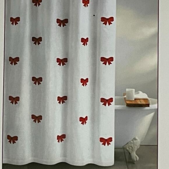 Ridgefield Coquette TUFTED RED BOW Shower Curtain 72" Christmas Holiday Glam NEW - Picture 4 of 7